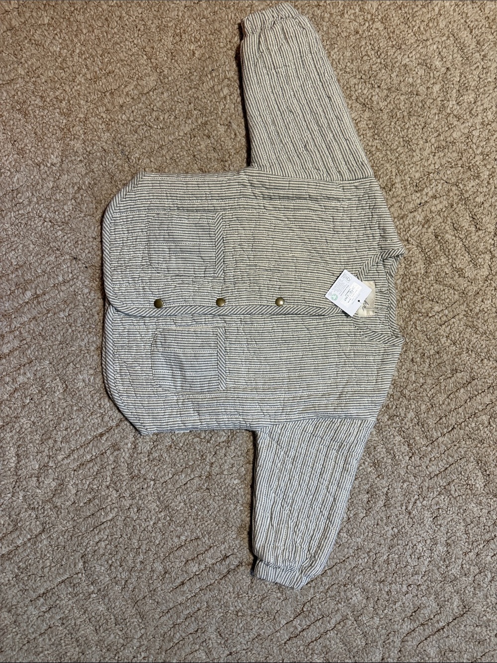 Neutral Striped Kids Button-Front Jacket
